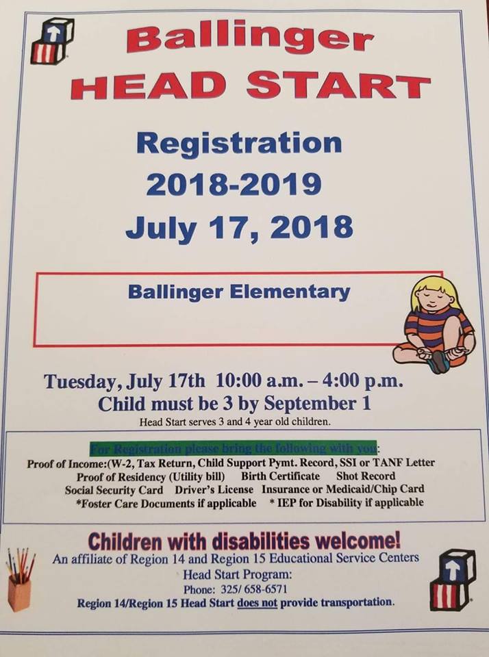 Ballinger Head Start Registration